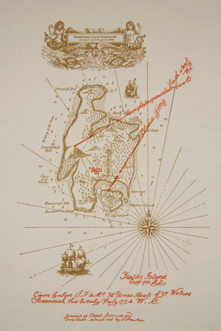 Kort over Treasure Island, en illustration fra 
