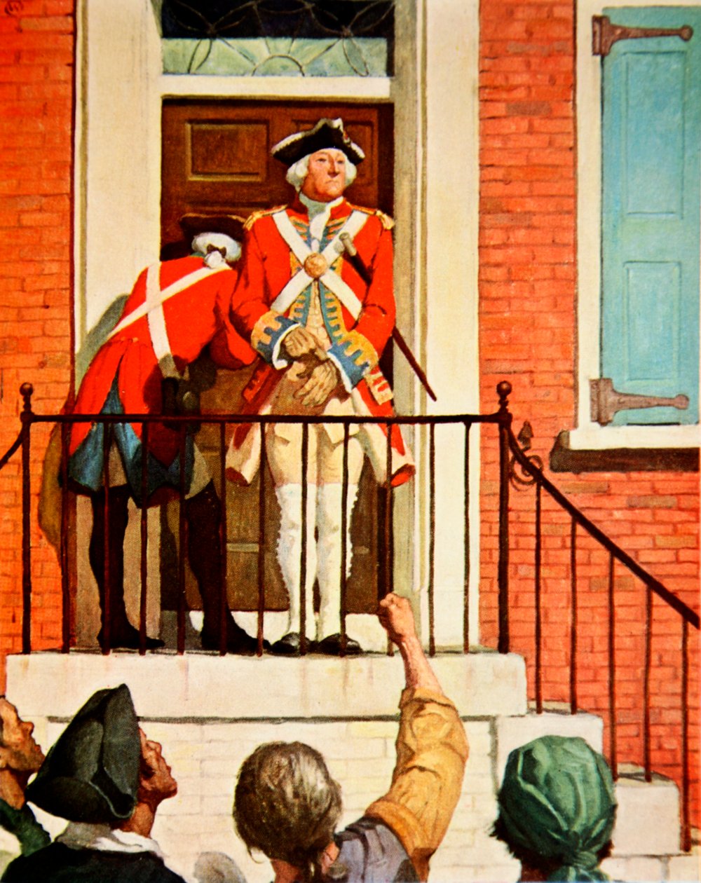 Kaptajn Tennant med publikum foran (farve litho) af Newell Convers (after) Wyeth