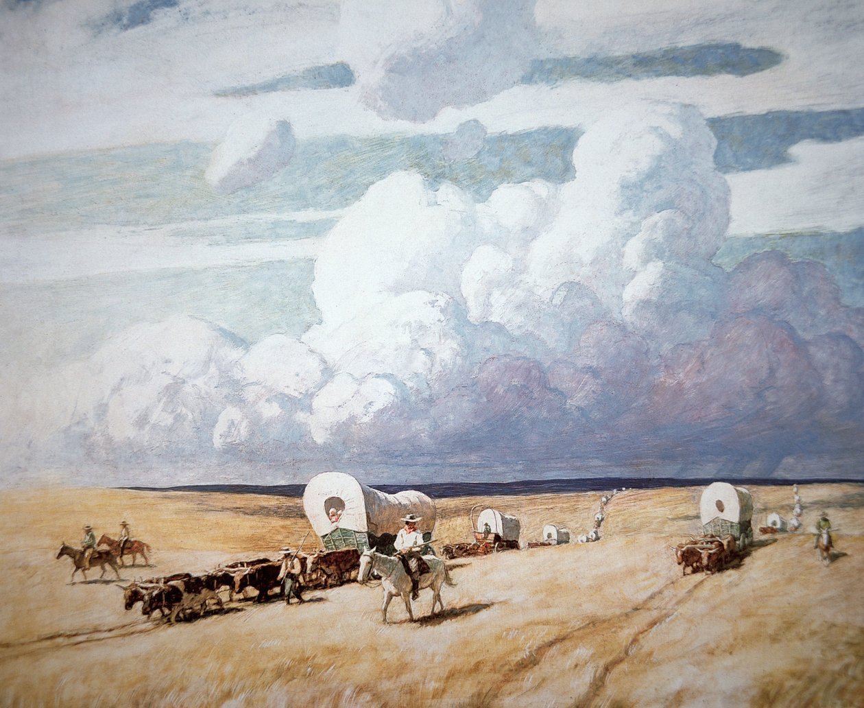 Overdækkede vogne på vej mod vest (olie på lærred) af Newell Convers Wyeth