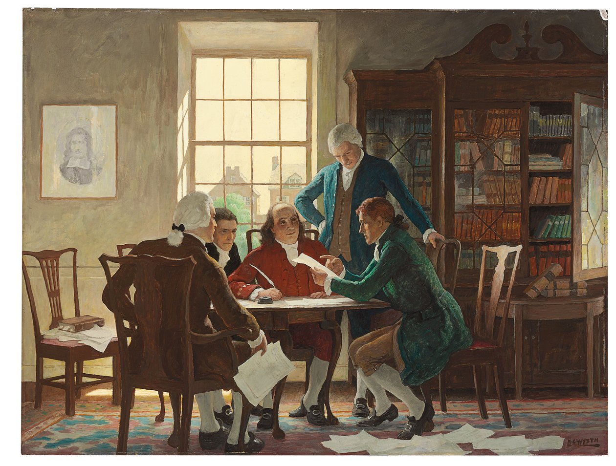 Udarbejdelse af uafhængighedserklæringen i 1776 af Newell Convers Wyeth