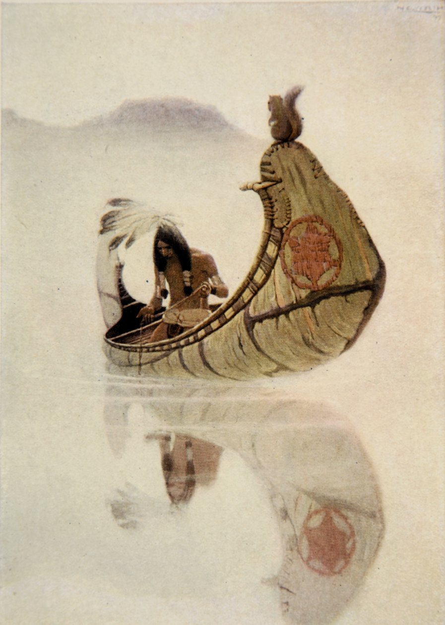 Frontispice fra The Song of Hiawatha af Henry Wadsworth Longfellow (1807-82), pub. af George G. Harrap und Company Ltd., 1911 (blød jordætsning) af Newell Convers Wyeth