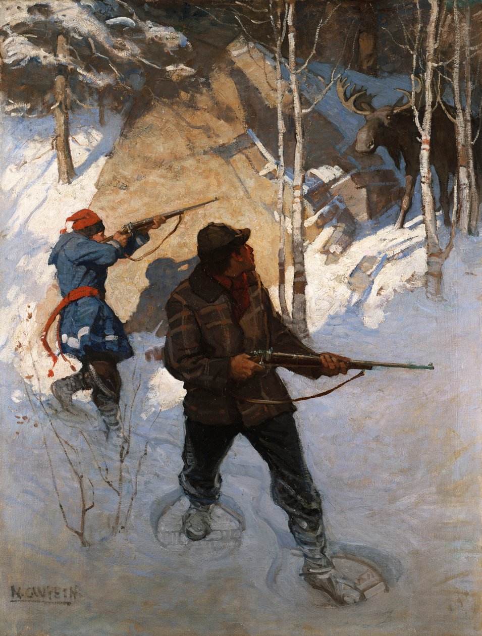 Elgjagt (olie på lærred) af Newell Convers Wyeth