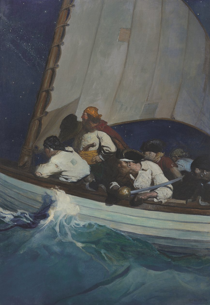"Åh, Morgans mænd er ude efter dig; og Blackbeard - slyngel!..." af Newell Convers Wyeth