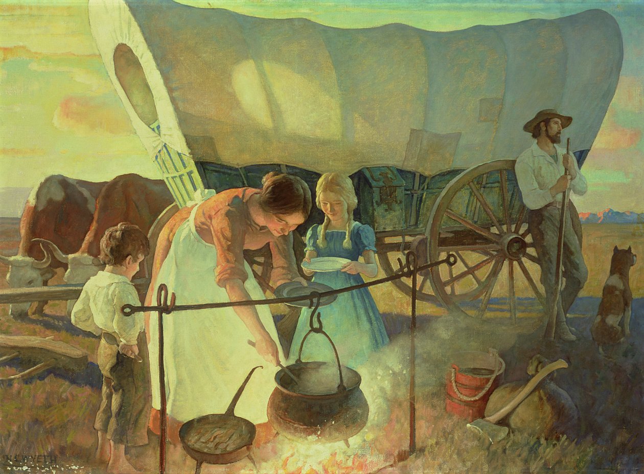 Søger det nye hjem (olie på lærred) af Newell Convers Wyeth