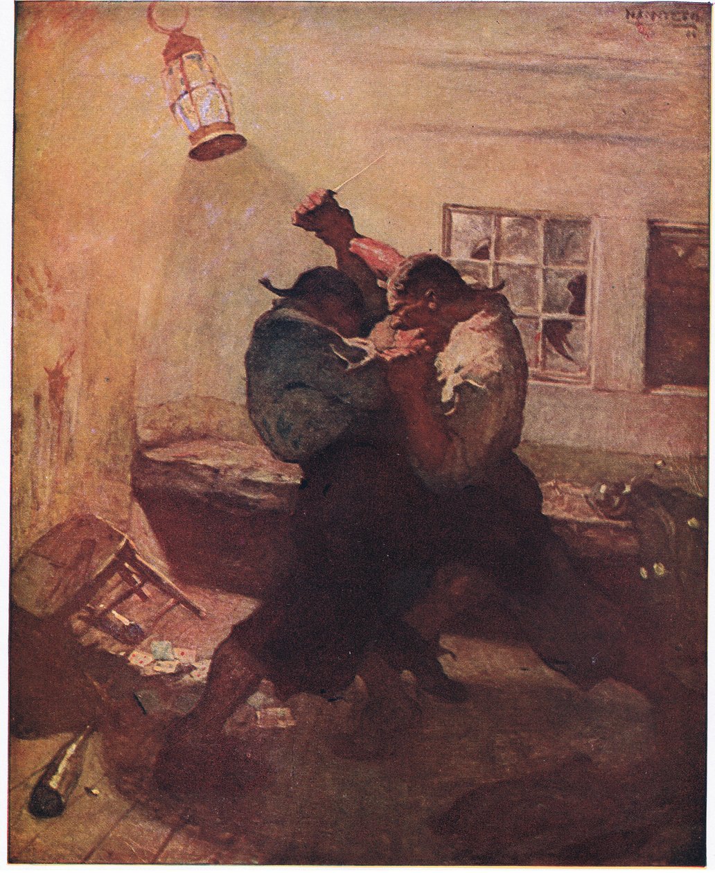 Kampen i hulen: Den viste mig hænder og hans kammerat låst sammen i en dødbringende kamp af Newell Convers Wyeth