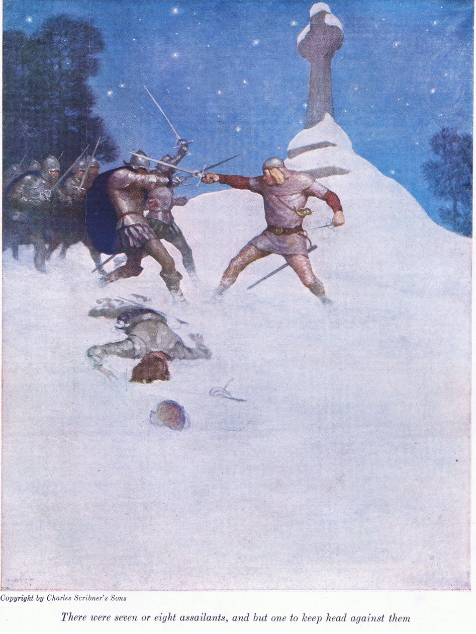Der var syv eller otte overfaldsmænd, og kun én til at holde hovedet imod dem, 1916 af Newell Convers Wyeth