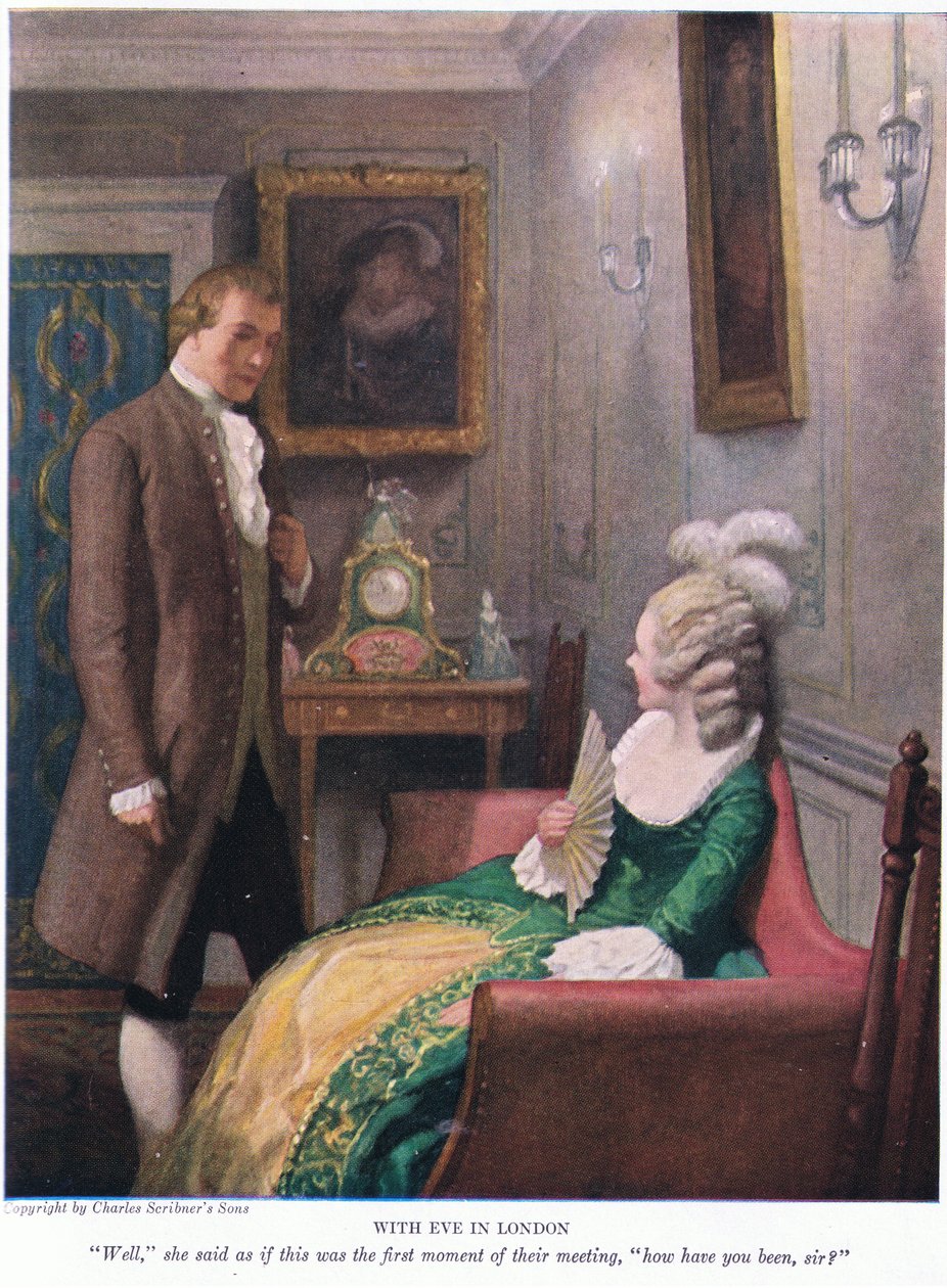Med Eve i London! Nå, sagde hun, som om det var det første øjeblik, de mødtes, hvordan har du haft det, sir?, 1928 af Newell Convers Wyeth