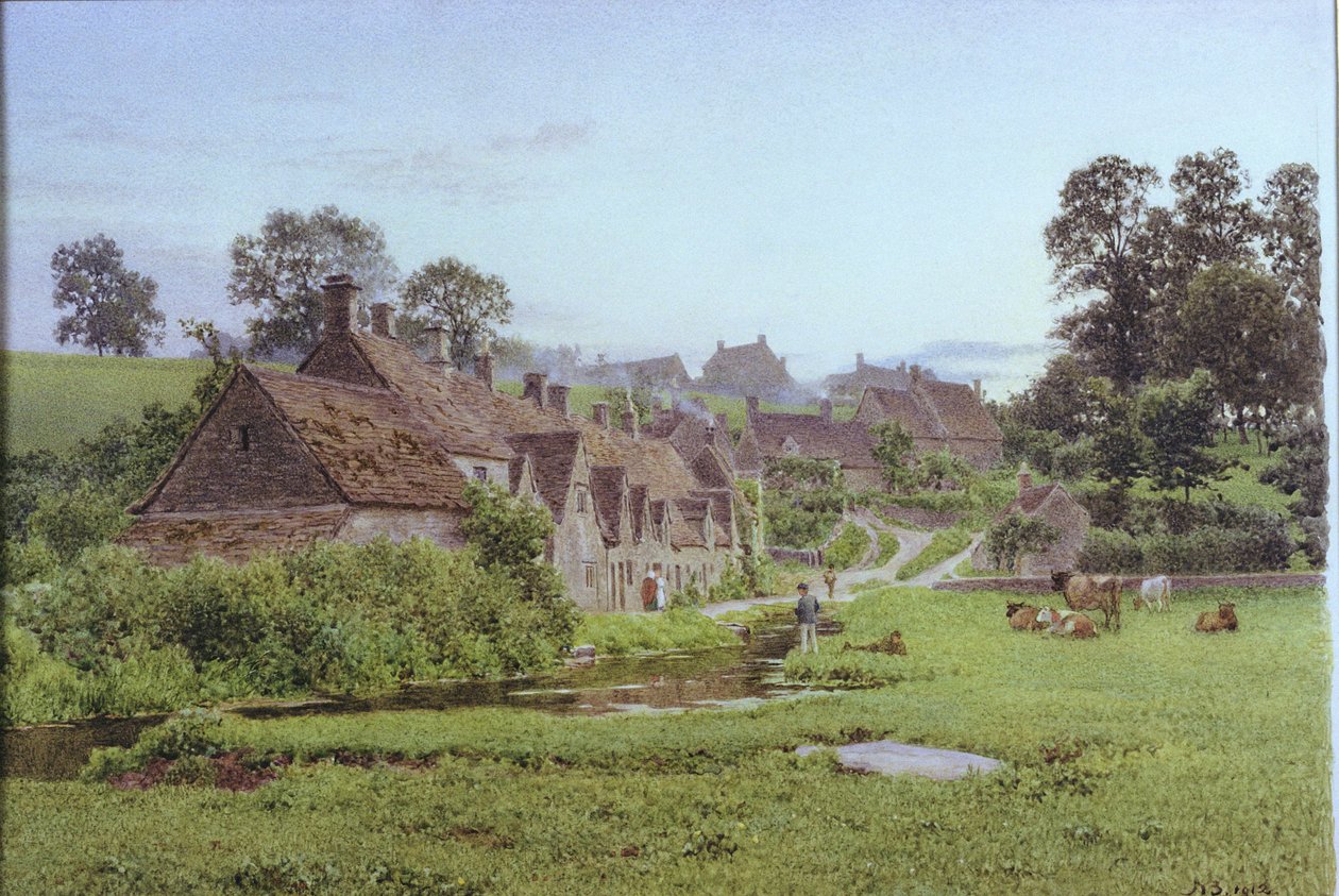 Aften i Arlington Row, Bibury, Gloucestershire af Newton Bennett