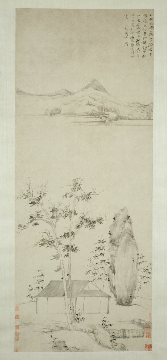 Poetiske tanker i en skovpavillon 林堂詩思圖 af Ni Zan