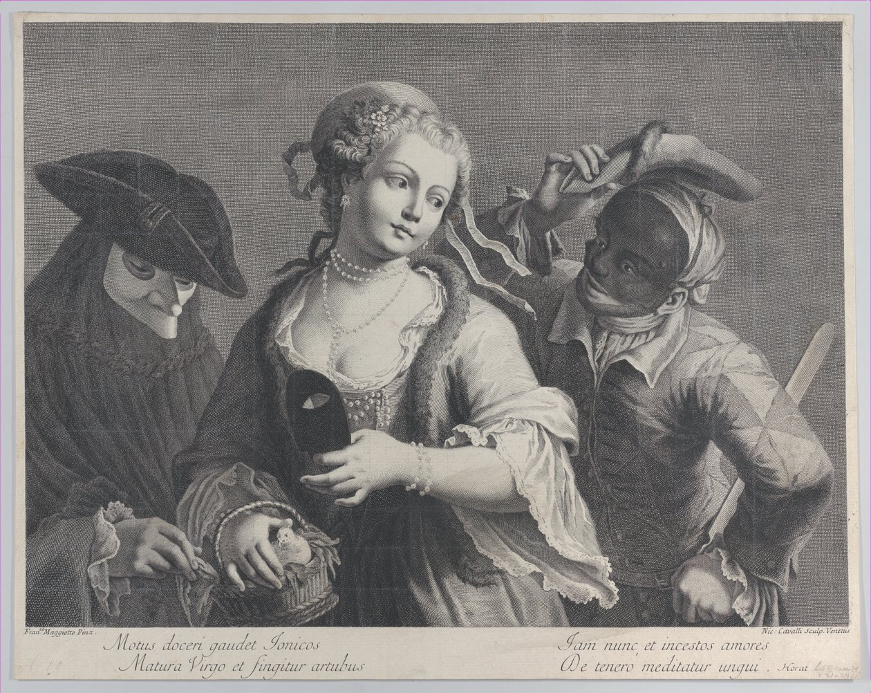 Tre halvlange figurer fra et venetiansk karneval, 1750-1822., 1750-1822. af Niccolò Cavalli