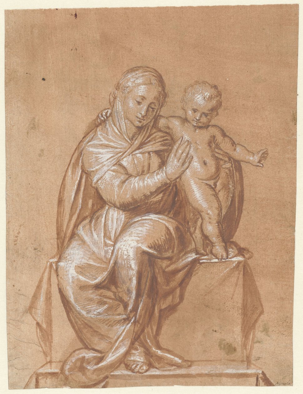 Siddende Madonna med barn af Niccolò Giolfino (I)