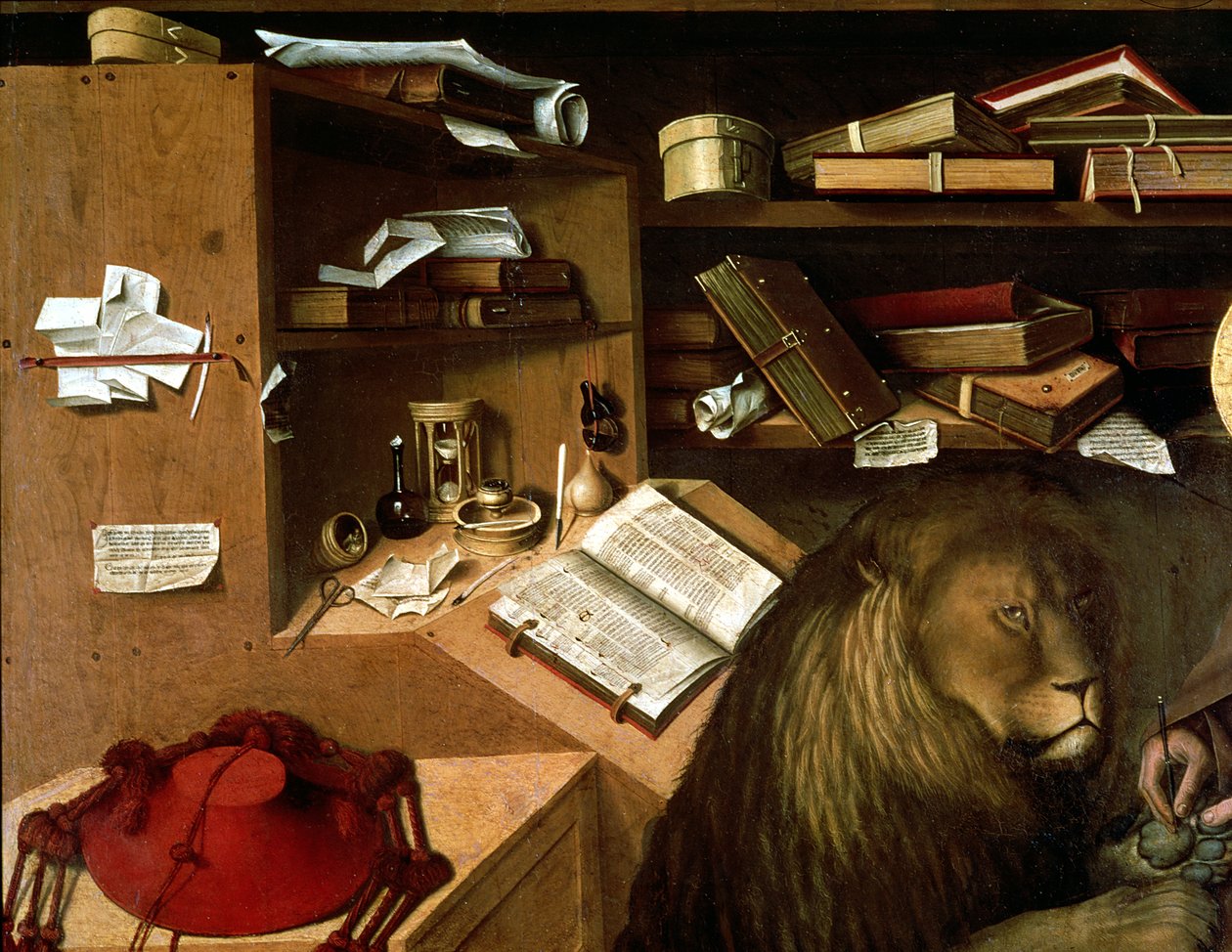 Sankt Jerome fjerner en torn fra løvens pote, ca. 1445 (detalje fra 178985) af Niccolo Antonio Colantonio