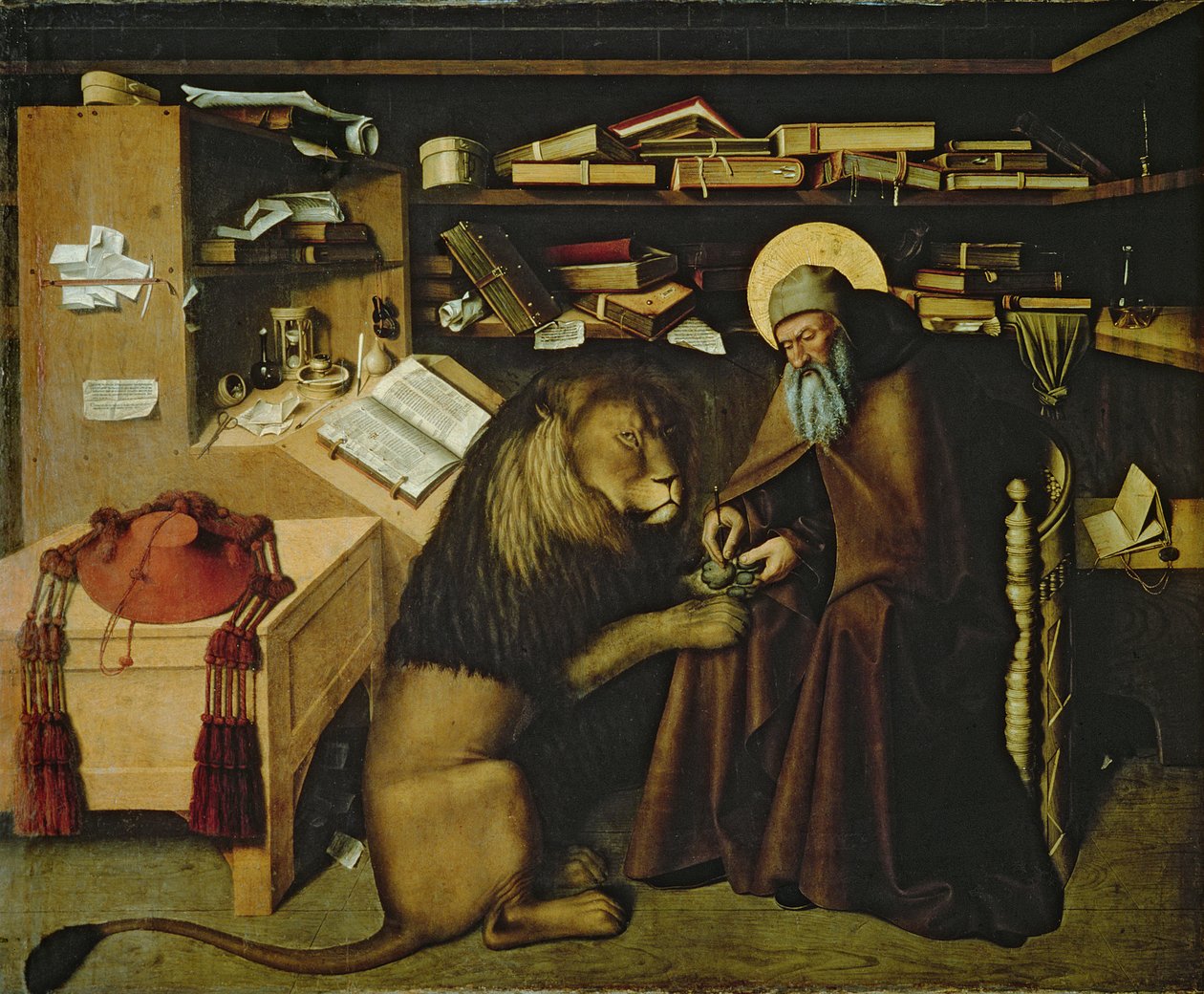 St. Jerome fjerner en torn fra løvens pote, ca. 1445 (se 178986 for detaljer) af Niccolo Antonio Colantonio