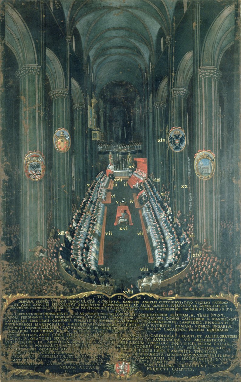 Orgelpanel, der skildrer mødet med koncilet i Trent i Trent-katedralen den 3. og 4. december 1565, 1703 af Niccolo Dorigati