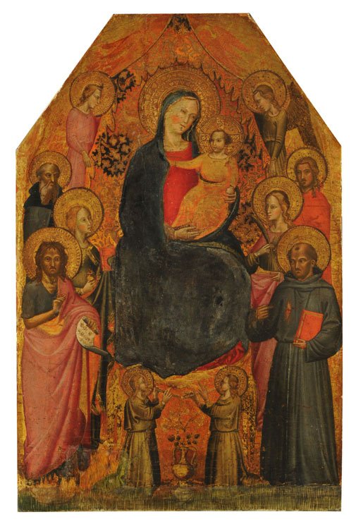 Madonna og barn omgivet af helgener og engle af Niccolo di Tommaso