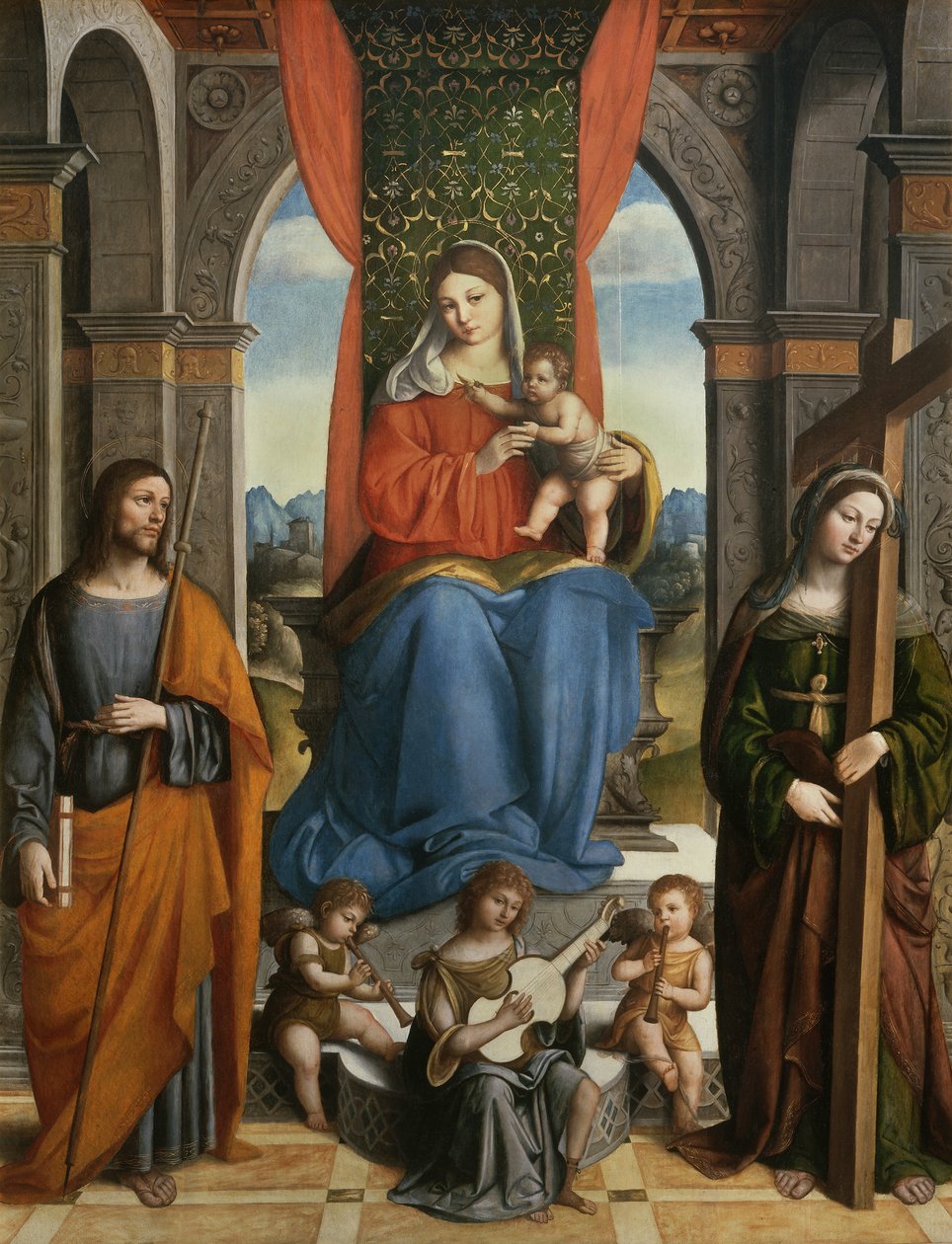 Madonna og barn med St. James af Galicien og St. Helena af Niccolo  Pisano