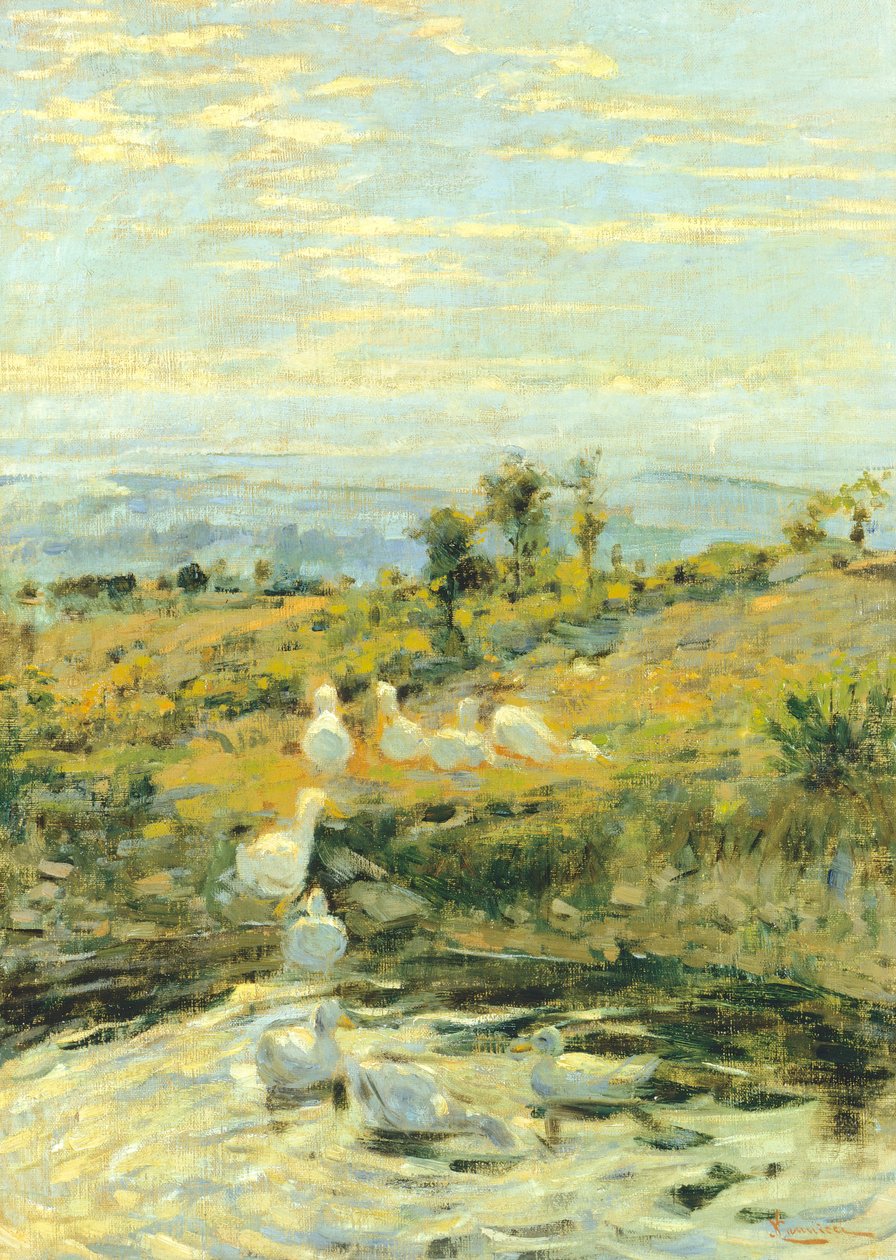Ænder om morgenen, ca 1892, af Niccolo Cannicci (1846-1906). Olie på lærred, 57,5x40,5 cm. af Niccolo Cannicci