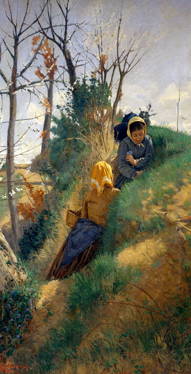 Pastoral scene, af Niccolo Cannicci (1846-1906), olie på lærred, 72x38 cm af Niccolo Cannicci
