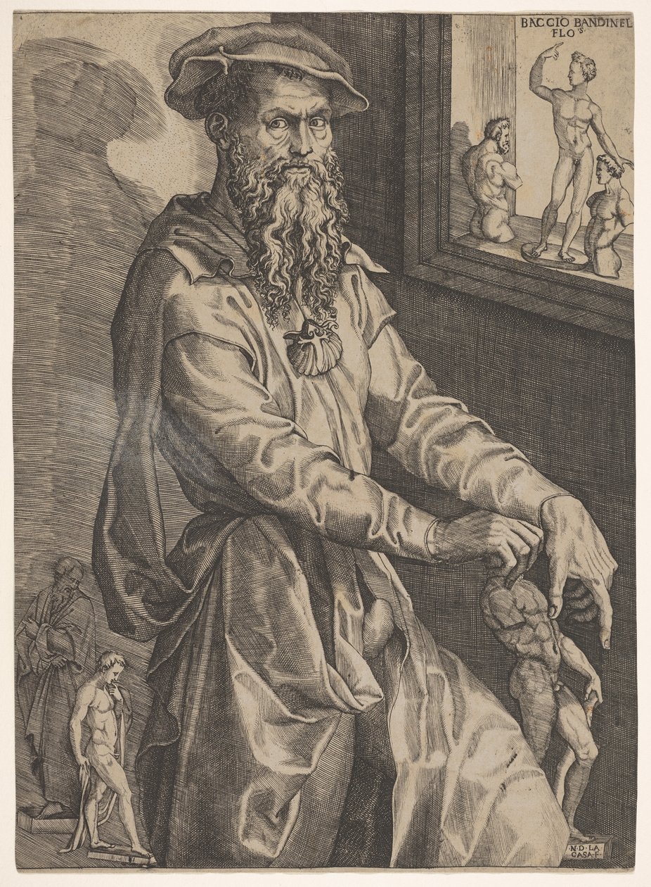 Portræt af Baccio Bandinelli, i trekvart længde ved siden af en rude, ca. 1540-48. af Niccolo della Casa