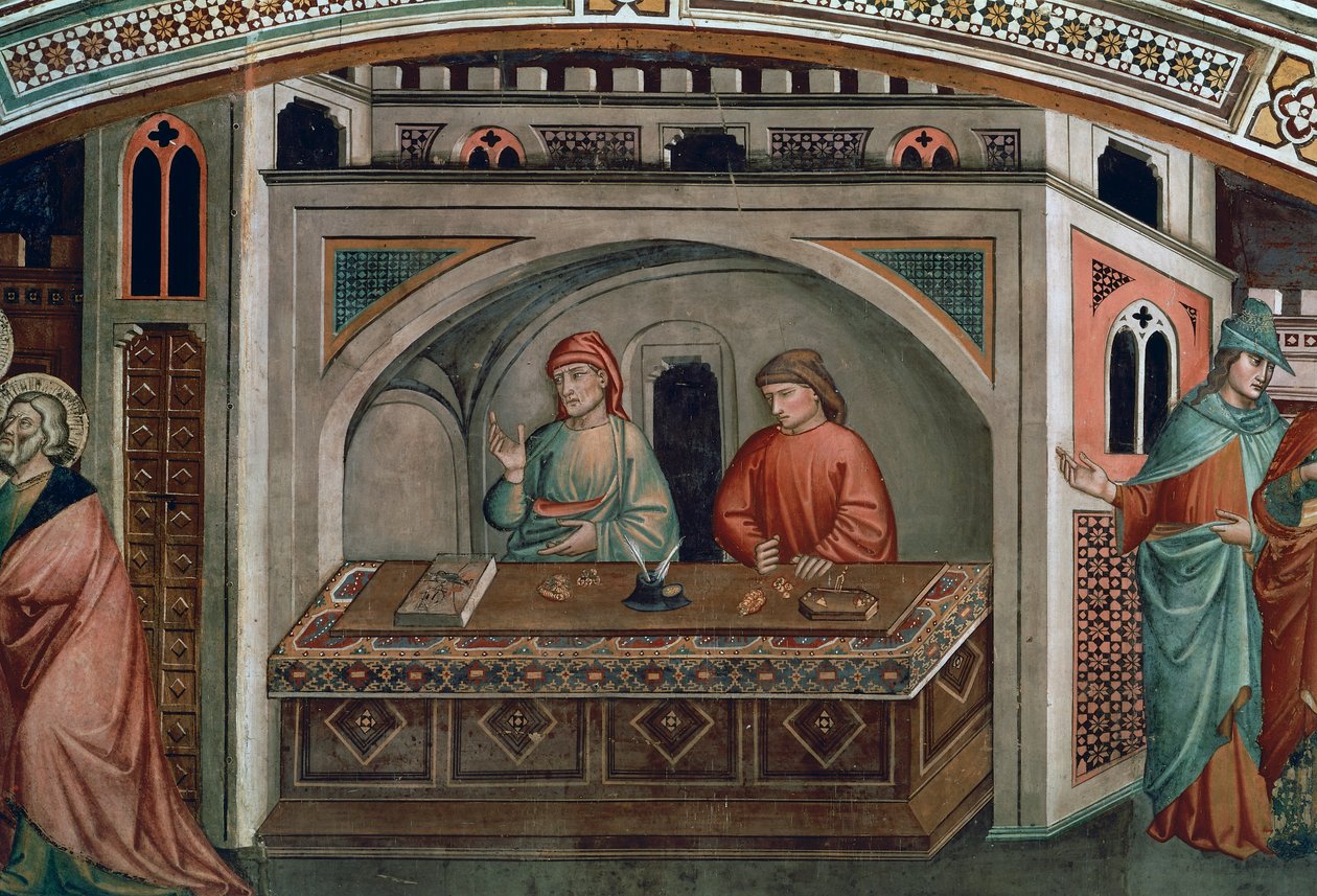 To bankfolk, detalje fra Life of St Matthew af Niccolo di Pietro Gerini