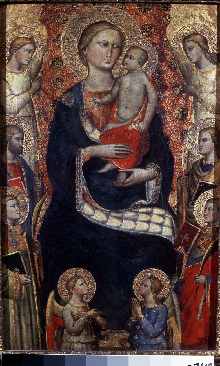 Madonna og barn med hellige og engle. Madonna med barn, hellige og engle. Maleri af Niccolo di Pietro Gerini (ca. 1350-1415). Florentinsk kunst, middelalder. Tempera på træ. Eremitagemuseet, Sankt Petersborg af Niccolo di Pietro Gerini