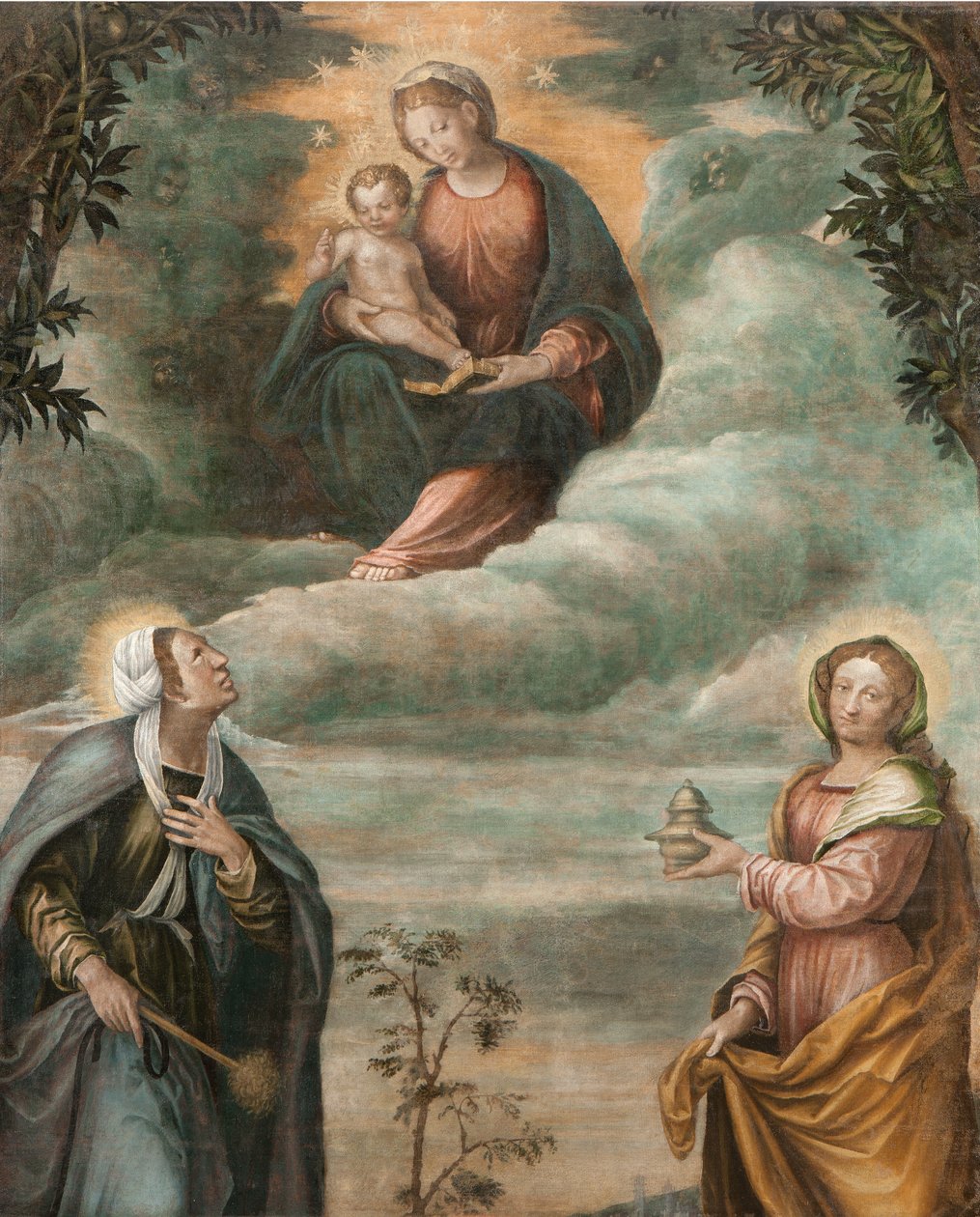 Den ubesmittede Madonna med Jesusbarnet og de hellige (olie på lærred) af Niccolo the Younger Giolfino