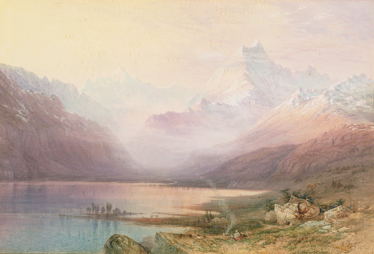 Mount Cook og Lake Pukaki, Sydøen, New Zealand, 1872 af Nicholas Chevalier