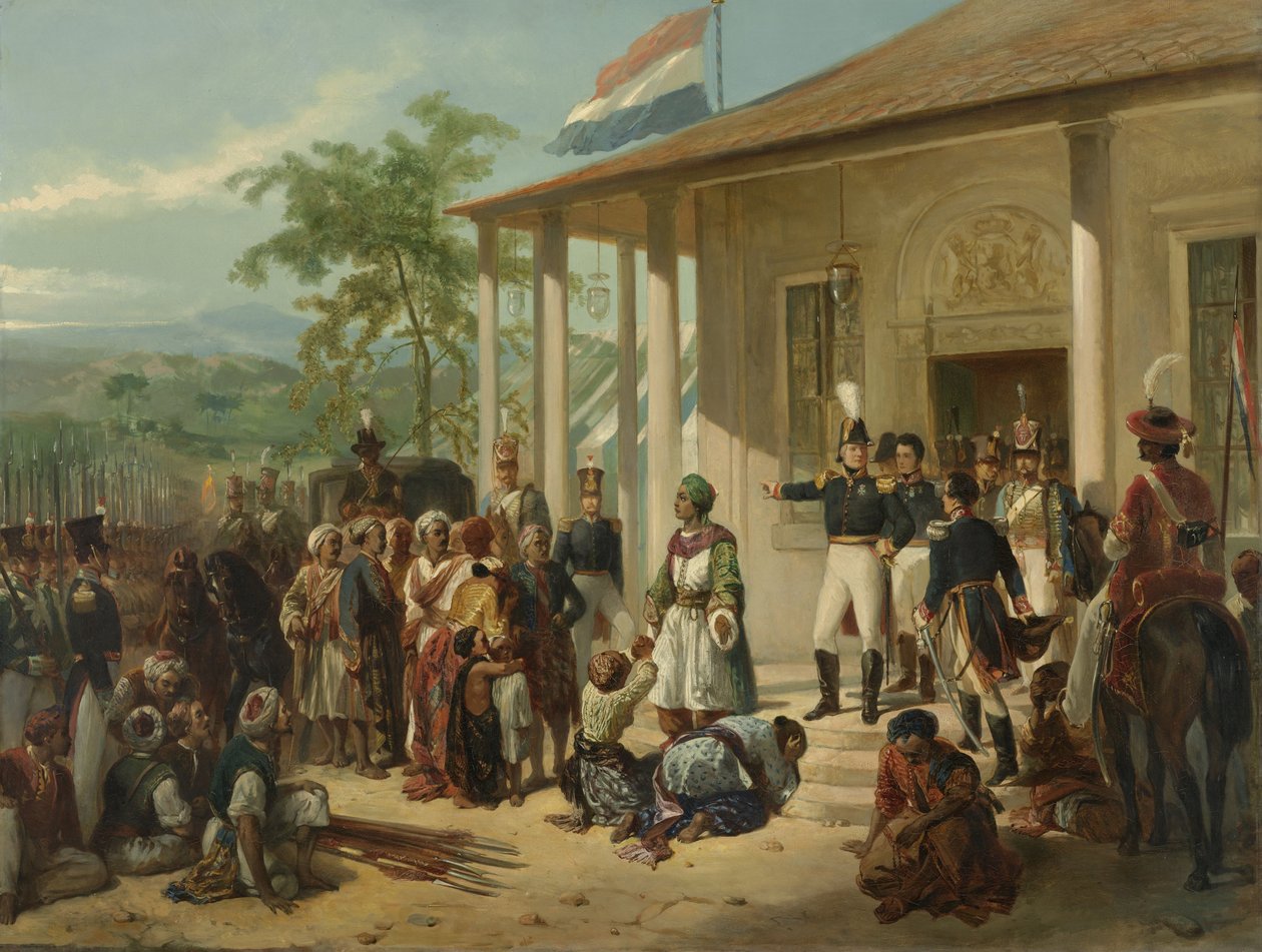 Arresteringen af Diepo Negoro af generalløjtnant Baron De Kock, ca. 1830-35 af Nicholas Pieneman