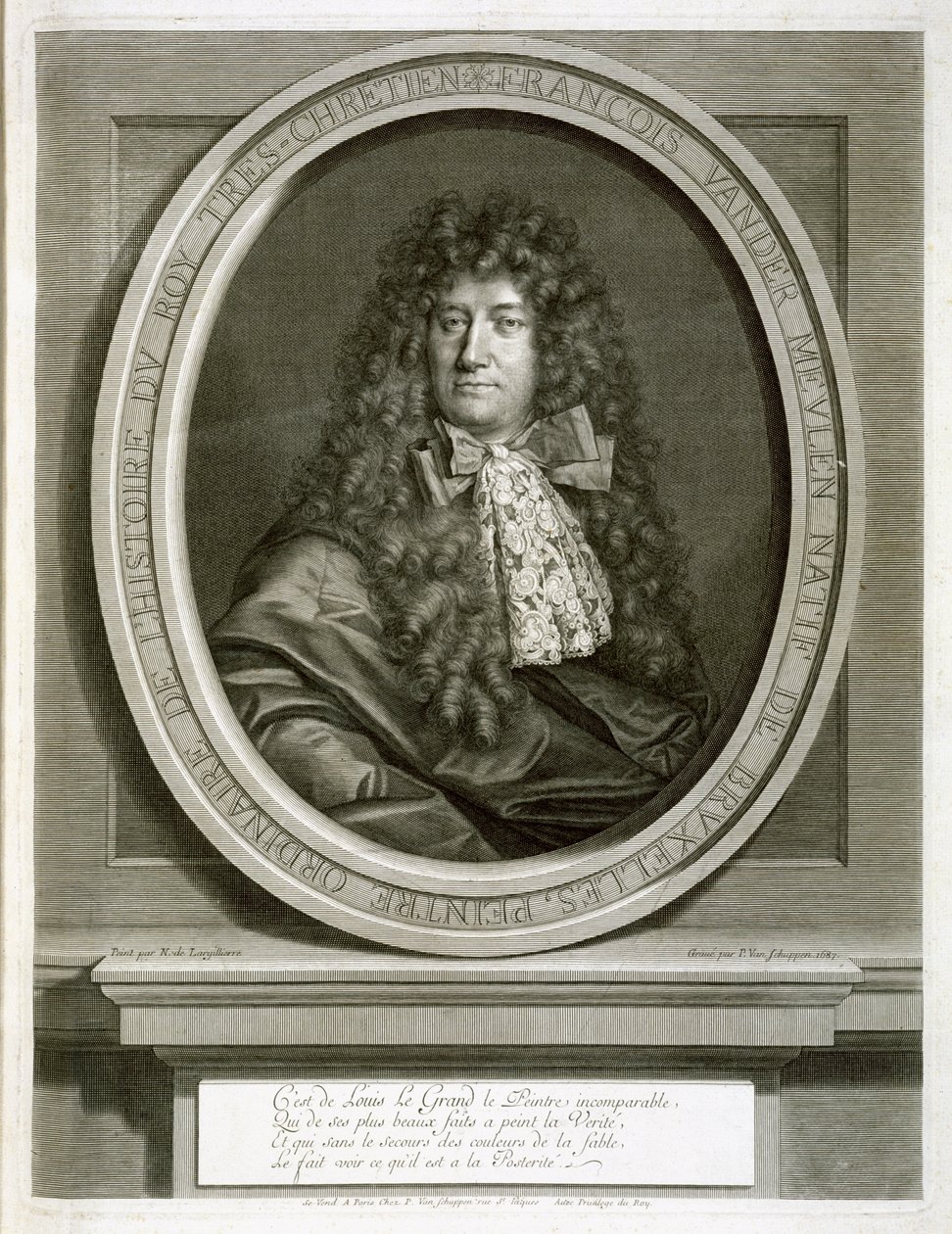 Adam Frans van der Meulen, graveret af Pierre Louis van Schuppen (1627-1702) 1687 af Nicolas de Largillière