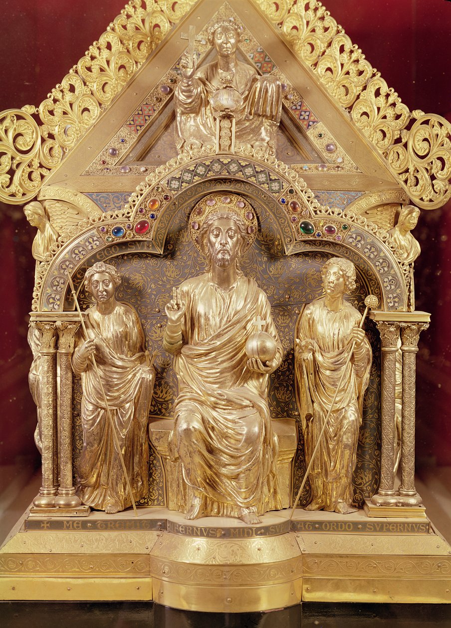 Vor Frue helligdom i Notre-Dame de Tournai, gavlende ende afbilder Kristus i Majestæt, 1205 (guld, champleveemalje og ædelstene) af Nicholas of Verdun