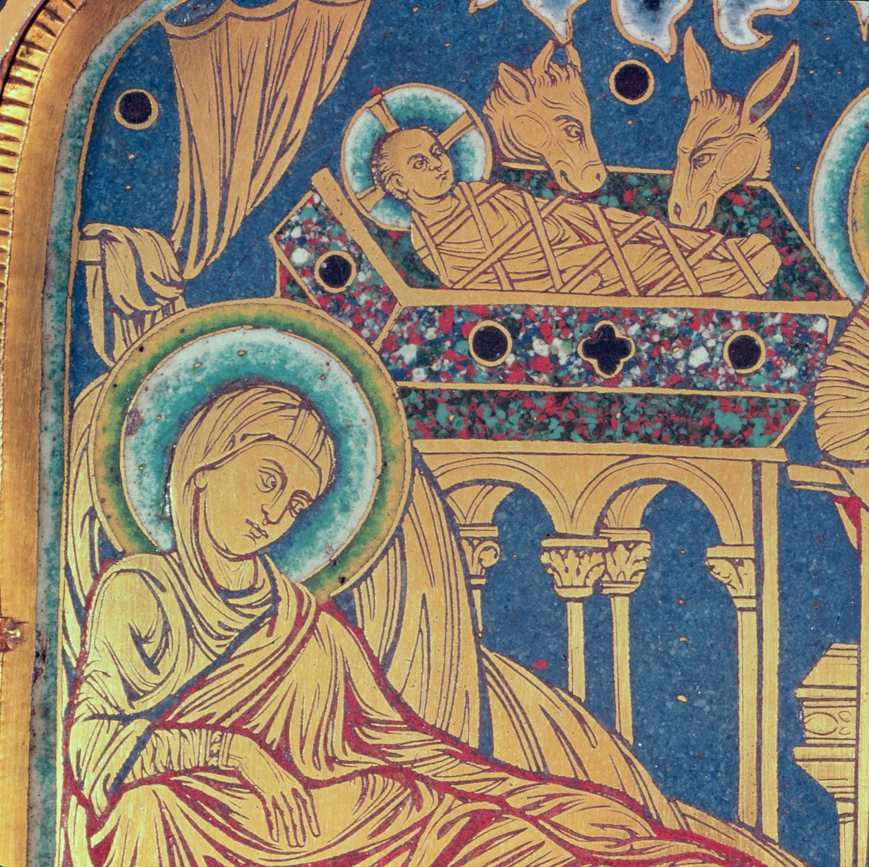 The Nativity, panel fra The Verduner Altar, 1181 (champleve-emaljeværk) af Nicholas of Verdun