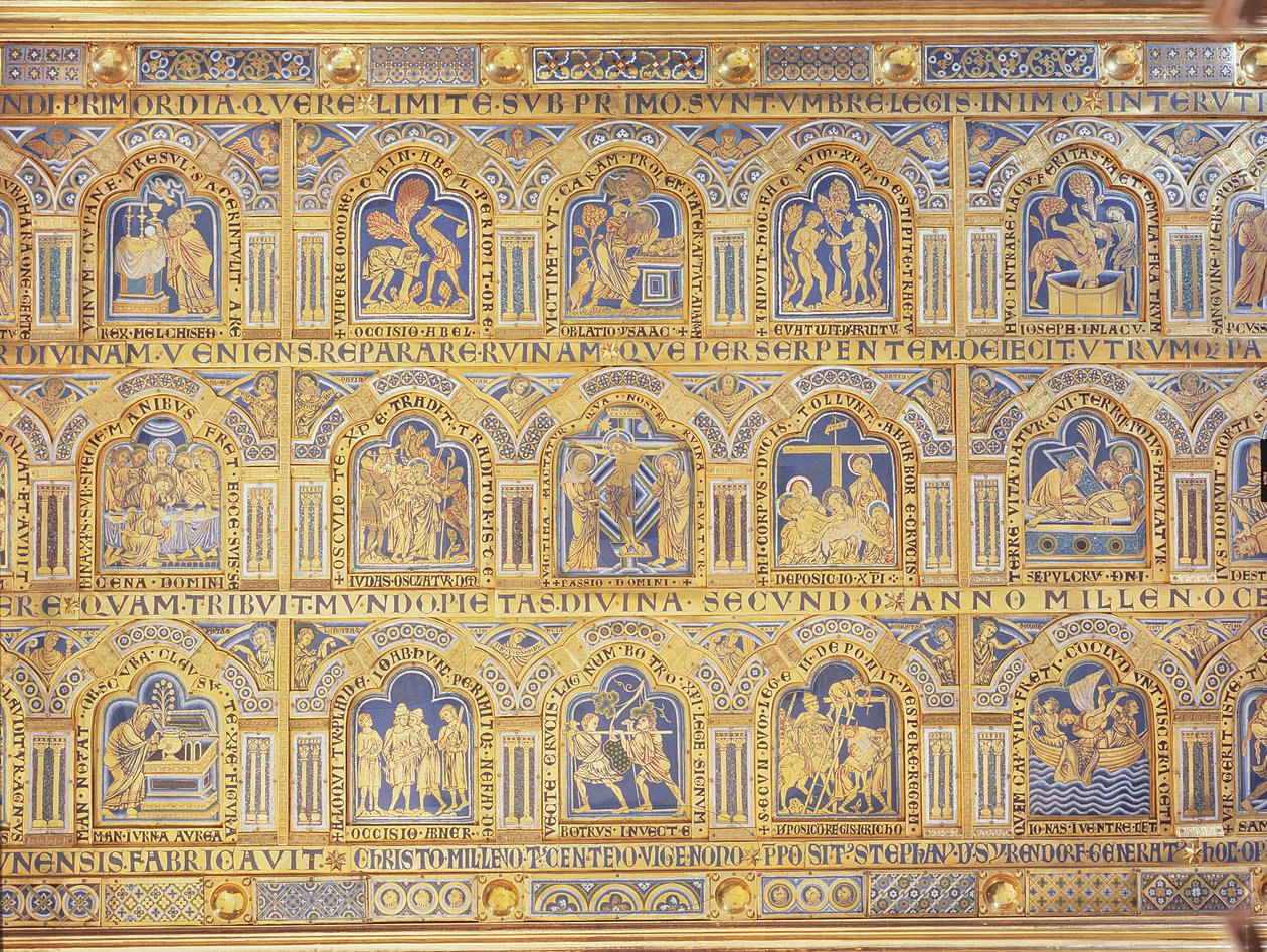 Verdun-alteret, med bibelske scener, 1181 (emaljearbejde) (den centrale del af det centrale panel) (for andre paneler se 146819-822) af Nicholas of Verdun