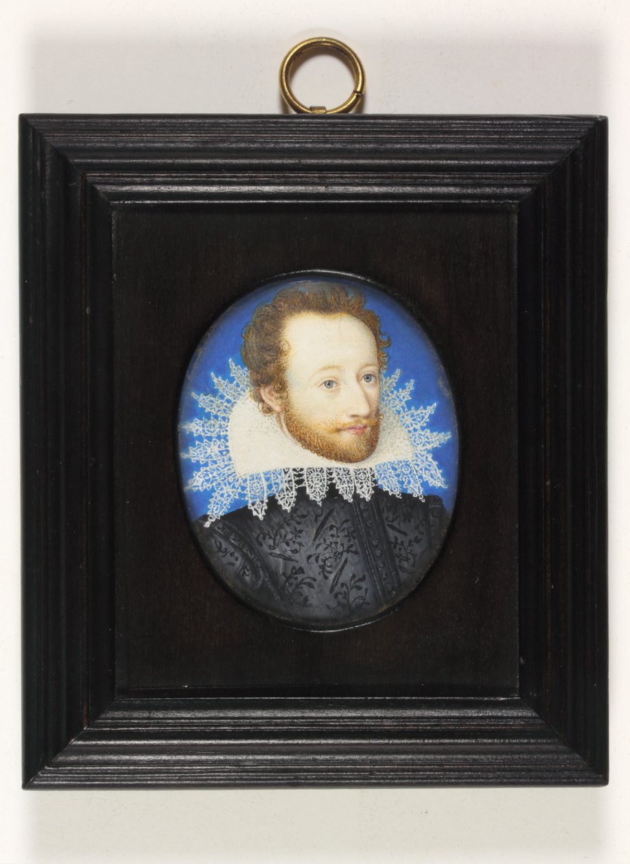 En gentleman kaldet Earl of Essex (akvarel på elfenben) af Nicholas (school of) Hilliard