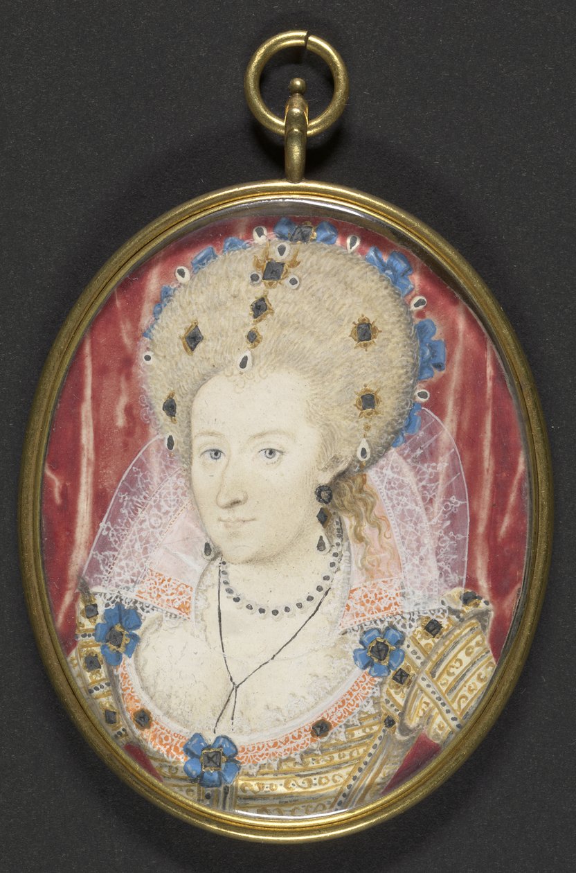 Anne af Danmark, ca. 1600 (gouache på vellum lagt på kort) af Nicholas (studio of) Hilliard