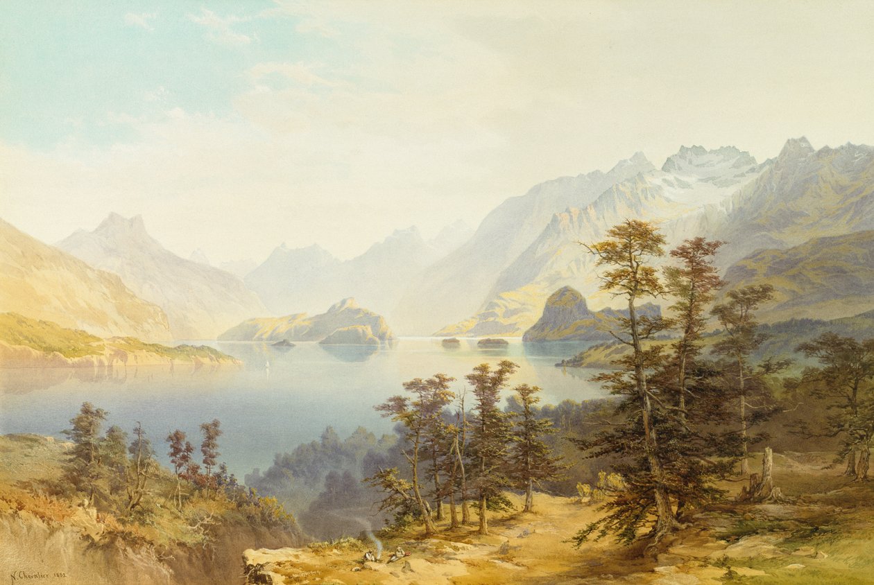 Lake Manapouri, Sydøen, New Zealand af Nicholas Chevalier