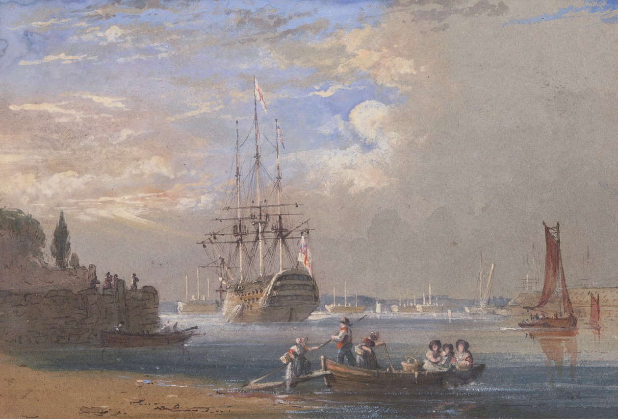 H.M.S. St. Vincent i Plymouth af Nicholas Condy