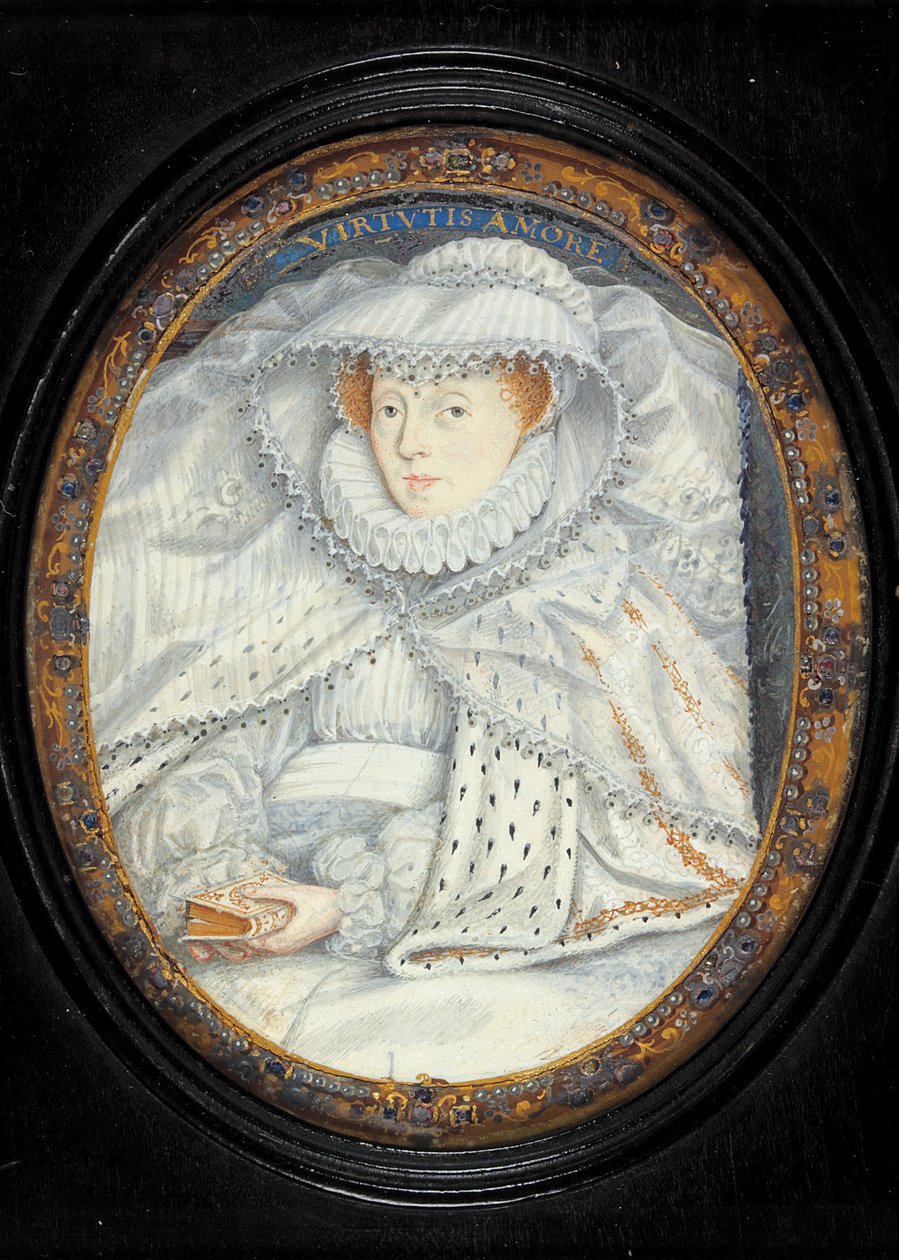 En dame traditionelt identificeret som Mary Queen of Scots (akvarel på vellum) af Nicholas Hilliard