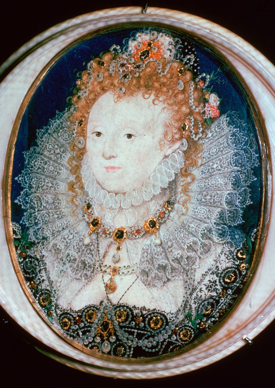 Miniatureportræt af dronning Elizabeth I, 1500-tallet af Nicholas Hilliard