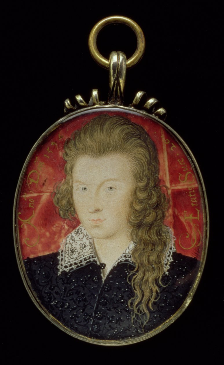 No.3856 Henry Wriothesley, 3. jarl af Southampton (1573-1624), ca. 1594 (gouache på vellum) af Nicholas Hilliard