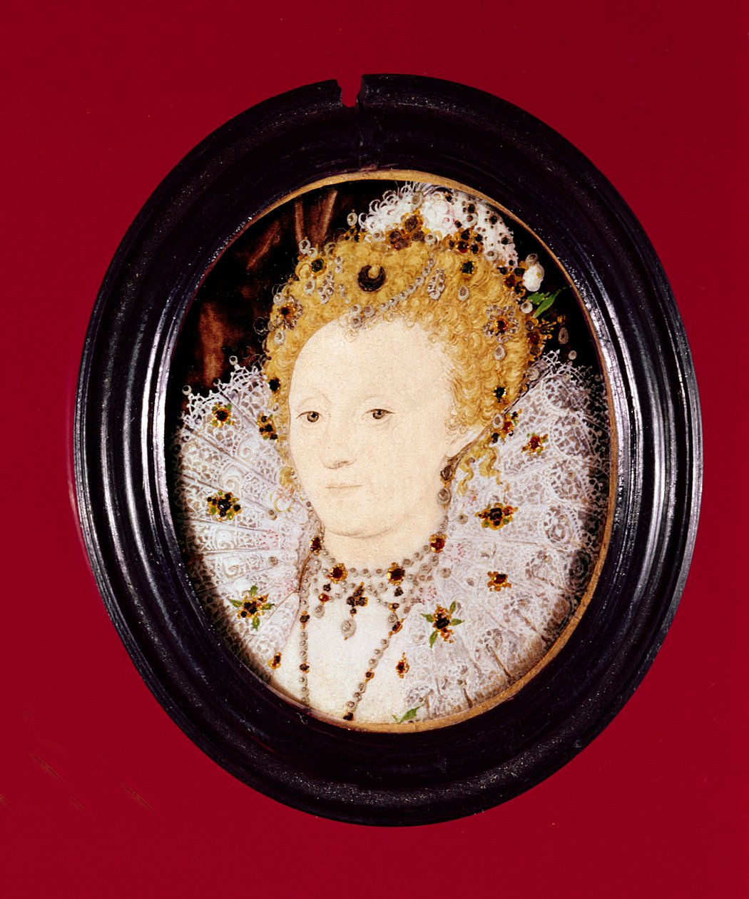 Portræt af dronning Elizabeth I (akvarel på vellum) af Nicholas Hilliard