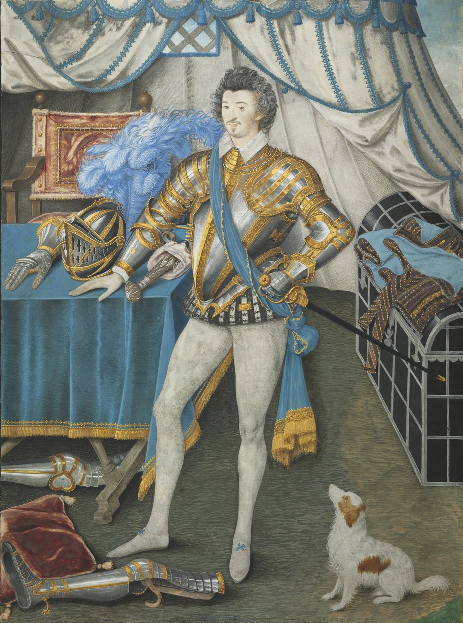 Portræt af Sir Anthony Mildmay, ridder af Apethorpe, Northants, ca. 1590-93 (wc på pergament monteret på kort, monteret på træ) af Nicholas Hilliard