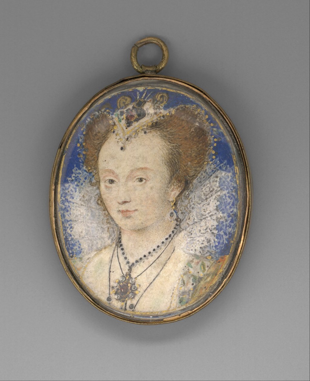 Portræt af en kvinde, ca. 1590 (vellum lagt på kort) af Nicholas Hilliard