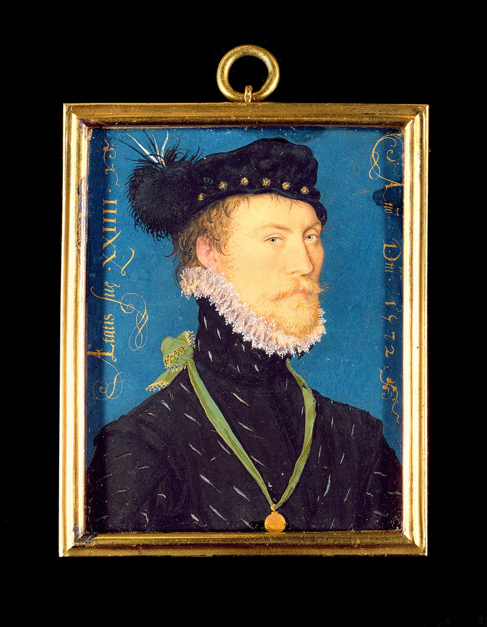 Portræt af en ukendt mand, 24 år, 1572 (wc på pergament) af Nicholas Hilliard