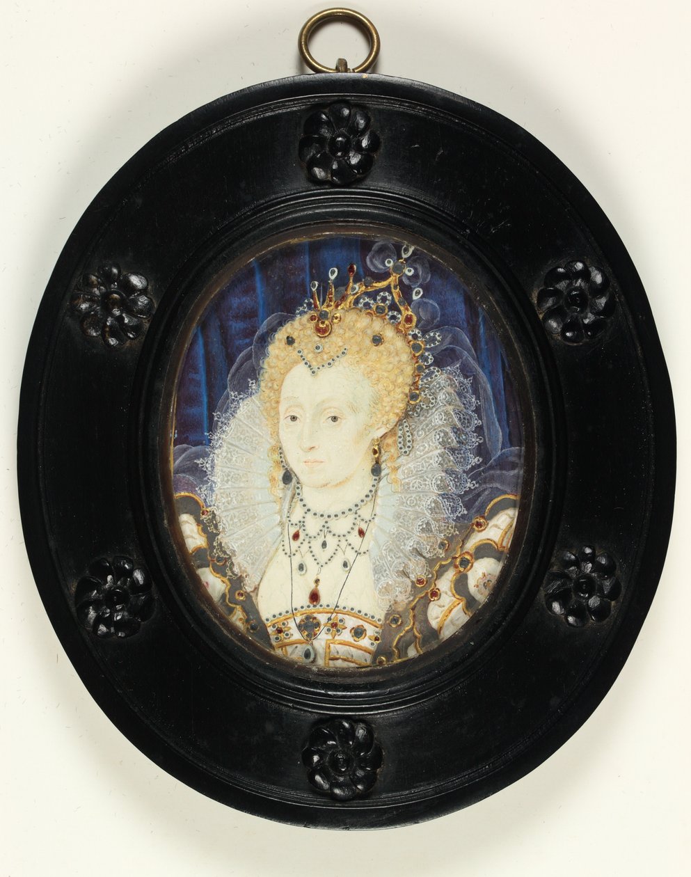 Dronning Elizabeth I (akvarel på elfenben) af Nicholas Hilliard