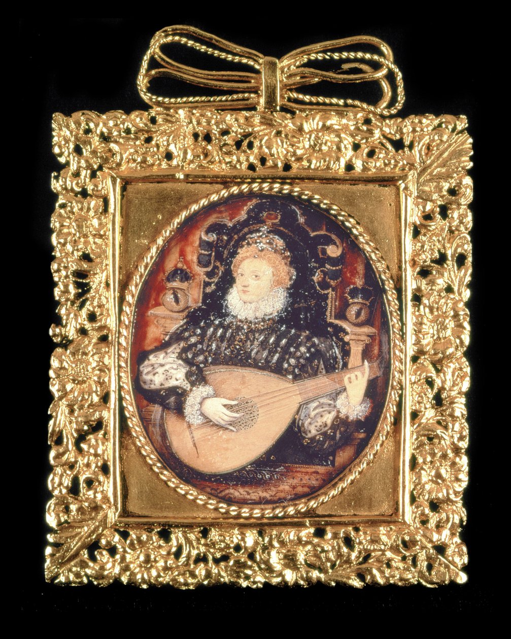 Dronning Elizabeth I spiller lut (se også 3912) af Nicholas Hilliard