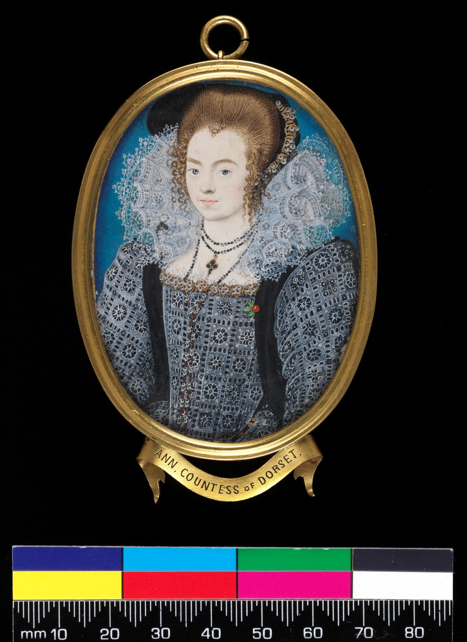 Ukendt dame (tidligere identificeret som grevinde af Dorset), ca. 1595 (kropsfarve på vellum på spillekort) af Nicholas Hilliard