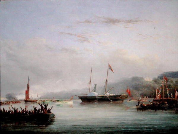 Den første Victoria And Albert Yacht ud for Plymouth (olie om bord) af Nicholas Matthews Condy