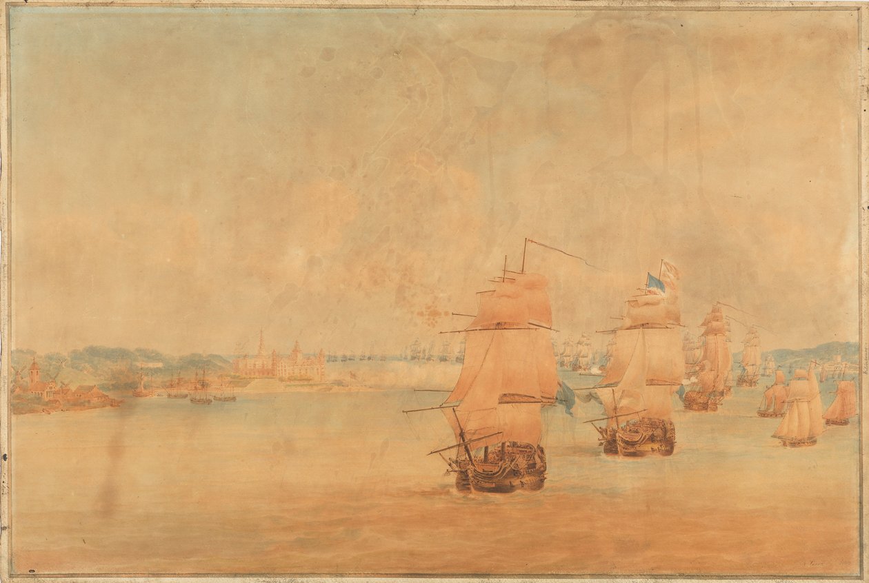 Pocock, Den engelske flåde passerer op gennem Øresund 28. marts 1801 af Nicholas Pocock