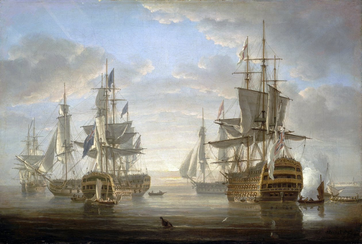 Den flåde af krigsskibe, som Horatio Nelson (1758-1805) var kaptajn på under revolutions- og napoleonskrigene (1793-1805). af Nicholas Pocock