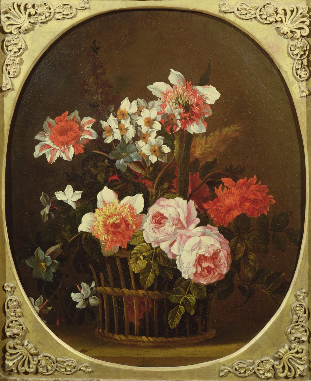 Stilleben med blomster i en kurv, 18. århundrede af Nicholas Ricoeur
